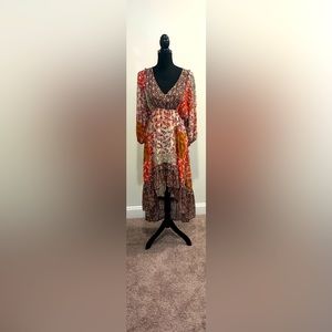 UMGEE Sheer V-Neck Multi-Floral Print Hi-Lo Midi Dress - Size Medium